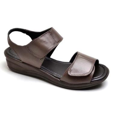 Imagem de Sandália Papete de Couro Feminina Ortopédica para Diabéticos Cafe - Pi