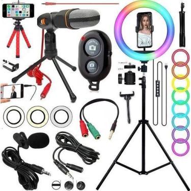 Imagem de Kit Youtuber Suporte Celular Tripé Luz Led Iluminação Ring Light Rgb C
