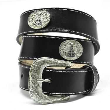 Imagem de Cinto Country Em Couro Liso Com Medalha Nossa Senhora Cowboy - Atrevid
