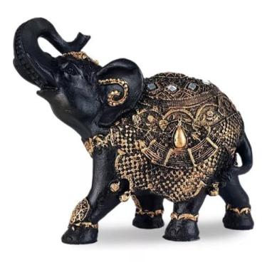 Imagem de Elefante Indiano Escultura Resina Preto Sorte Decorativo M - HC Decora