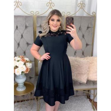 Imagem de Vestido de Festa Midi Rodado Elegante com Manga Curta - Fashion, Preto