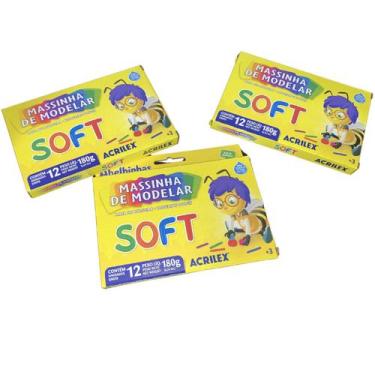 Imagem de Kit 3 Massinha Modelar Soft 12 Cores Acrilex Escolar