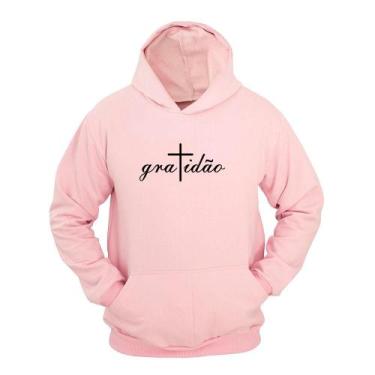 Imagem de Moletom Masculino Canguru Estampa Gratidão com Capuz - Ragor, Rosa, P