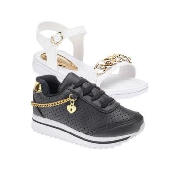 Imagem de Tenis Escolar Menina e Sandália Infantil - KIT 2 PARES Tam 24 ao 34 - 