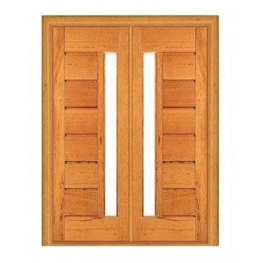 Imagem de Porta Dupla de Abrir Horizontal com Visor - Madeira Maciça - Angelim -