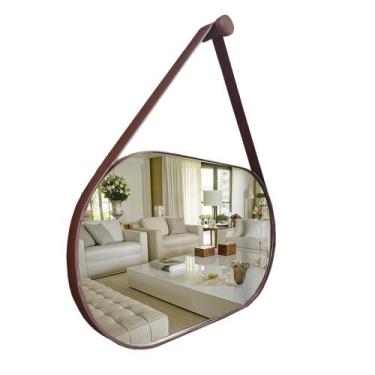 Imagem de Espelho Oval Lavabo com Alça Horizontal Couro Decorativo - VSA, Carame