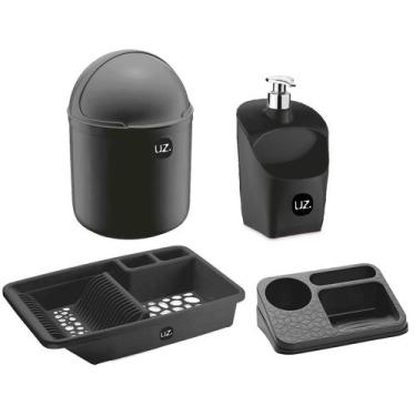 Imagem de Kit 4 Peças Utensílios Para Cozinha Com Lixeira E Escorredor De Louças