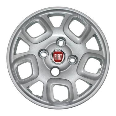 Imagem de Calota aro 13 prata 222cb cubo baixo + emblema fiat vermelho - Garagem