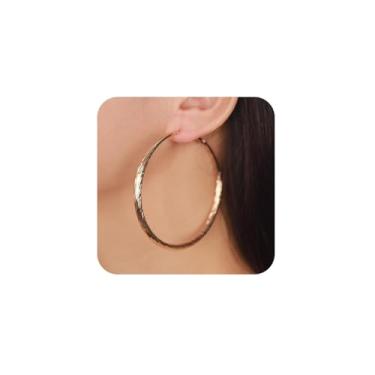 Imagem de Wiwpar Brincos de argola dourada polidos, círculos, infinitos, modernos, círculos redondos, brincos de argola para mulheres, meninas, presente de dia dos namorados, joia de festa, Metal