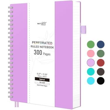 Imagem de RETTACY Caderno espiral pautado universitário, 300 páginas perfuradas, tamanho grande A4 (20,8 x 28,4 cm), para escola, trabalho, escrita, diário, papel grosso de 100 g/m², capa de plástico flexível