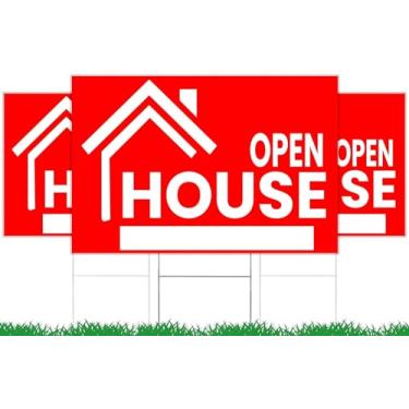 Imagem de 3 placas de casa aberta de um lado 30 x 40 cm para suprimentos de agente imobiliário para venda placa com estacas - suprimentos de corretor de imóveis para casas enviadas para venda pelo proprietário
