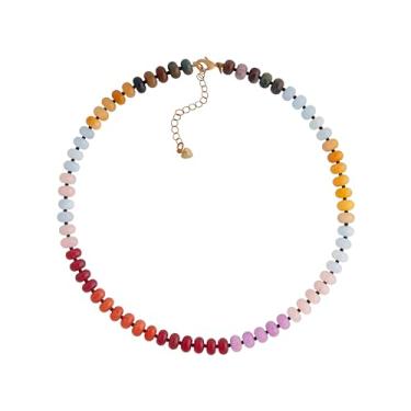 Imagem de Sacina Colar gargantilha com contas coloridas boho moderno, colar de cristal, colar hippie, colar de verão, colar de praia, colar Y2k, presente de joias de Natal para mulheres, Aço inoxidável, Sem