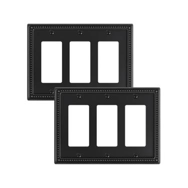 Imagem de TREEWELL Pacote com 2 placas decorativas triplas, placas decorativas de interruptores e tampas de tomada, placas de parede de metal para tomadas elétricas, receptáculo, tomada GFCI, interruptor de