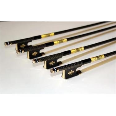 Imagem de 1 peça de arco de violino 4/4 3/4 1/2 1/4 tamanho fibra de carbono com capa de malha escultura em sapo de ébano Arco violino prático(1 4 size)