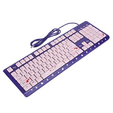 Imagem de Teclado Com Fio USB Ultrafino Bonito Dos Desenhos Animados Silencioso para Computador Laptop de Escritório Doméstico Universal Rosa Preto Ideal para Escritório de Jogos de (Roxo