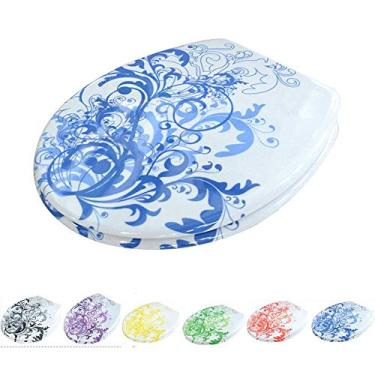 Imagem de Assento de vaso sanitário azul e branco, padrão de porcelana, capa de vaso sanitário de liberação rápida, tampa de vaso sanitário uf para banheiro (universal) azul