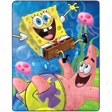 Imagem de Nickelodeon Bob Esponja Calça Quadrada Cobertor Macio Sedoso, Azul, Amarelo, Rosa, Verde, Branco