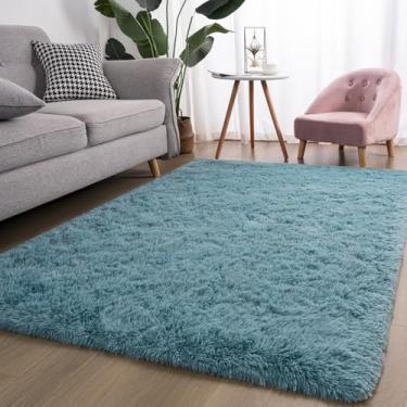 Imagem de Kelarea Tapete de área para sala de estar, tapete antiderrapante verde turquesa 7 x 12 cm, tapete felpudo felpudo felpudo para quarto, quarto de bebê, dormitório doméstico