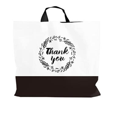 Imagem de Sacolas de compras Thank You, pacote com 50 sacolas de plástico para mercadorias de 40,64 cm x 45,72 cm, sacos de plástico para pequenas empresas, sacolas de presente de plástico com alça para os clientes, lembrancinhas de festas