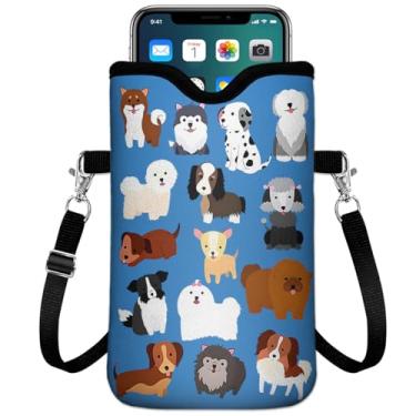 Imagem de IRADA Bolsa de neoprene para celular com alça transversal e cordão de pescoço para mulheres e homens 19 x 11 cm - bolsa de telefone universal à prova de choque com animais fofos