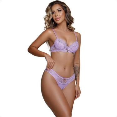 Imagem de Conjunto Lingerie Sexy Feminina Confortável Luxo Com Bojo Push Up Fio 