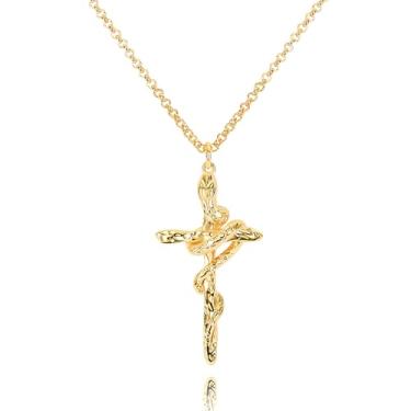 Imagem de Colar de cruz para mulheres e meninas, banhado a ouro 14 K, colar com pingente de cruz de ouro CZ Faith, pingente de cruz de diamante delicado colar de crucifixo de zircônia cúbica, joia de presente