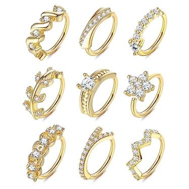 Imagem de UBGICIG 9 peças de anéis de nariz de aço inoxidável 20G para mulheres e homens pavimentados CZ lindos brincos de cartilagem helix piercing corporal argola para orelha de nariz, banhado a ouro prata