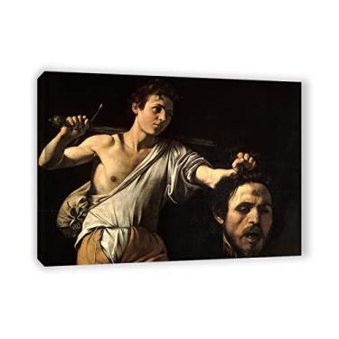 Imagem de Arte de parede em tela clássica emoldurada-Michelangelo Merisi Caravaggio Impressões famosas reprodução de pinturas a óleo - David com cabeça de Golias pôsteres - imagens de arte em tela 80 x 110 cm
