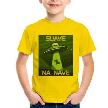 Imagem de Camiseta Infantil Suave na nave - Foca na Moda, Amarelo, 12