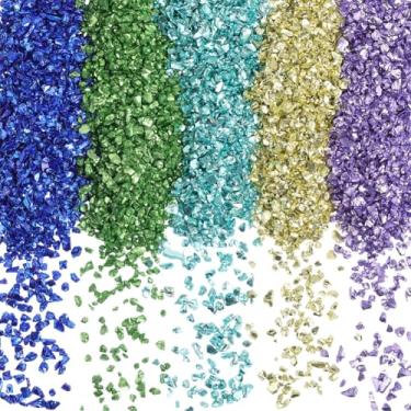 Imagem de SUNNYCLUE 1 caixa de 5 cores de vidro quebrado azul de 150 g pequenos cristais triturados a granel com glitter irregular pedras metálicas lascas de vidro para resina faça você mesmo, vaso de arte,