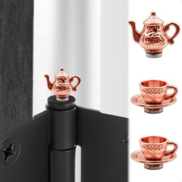 Imagem de Conjunto de 3 chávenas de chá com cabeça de dobradiça magnética em miniatura - Cabeças decorativas de dobradiça de porta - Decoração de casa caprichosa Cottagecore (ouro rosa)