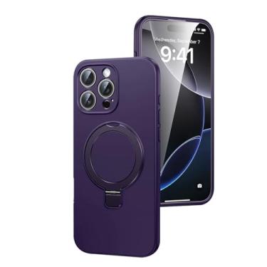 Imagem de LYJSMGZ Capa Ring para iPhone 16 Pro Max/16 Pro/16 Plus/16, capa de silicone líquido, forro de fibra, revestimento antiarranhões, suporte de sucção magnética para veículos, roxo, 16 Plus