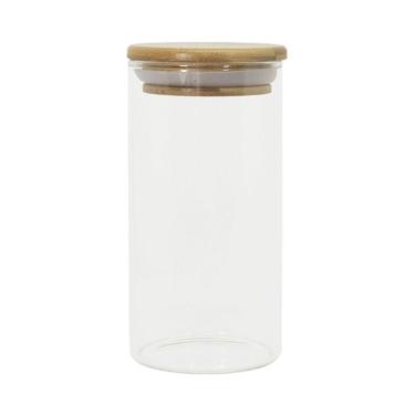 Imagem de Pote De Vidro Com Tampa De Bambu Oikos 300ml Hermético Redondo