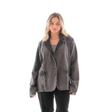 Imagem de Blazer Jeans Feminino Arauto Black - Arauto Jeans, Preto marmorizado, 