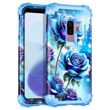 Imagem de Miqala Capa para Galaxy S9 Plus, brilha no escuro, três camadas, resistente, à prova de choque, proteção total de plástico rígido + capa protetora de silicone macio para Samsung Galaxy S9 Plus, rosa