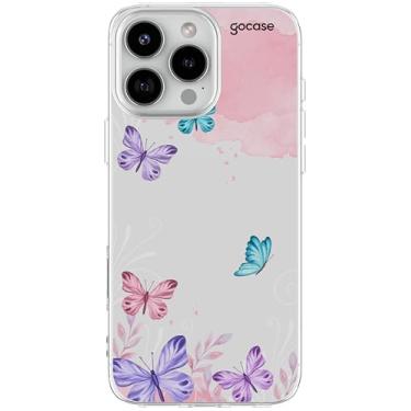 Imagem de Capa Gocase Modelo Slim Air Compatível com a Linha iPhone - Borboletas com Aquarela (Transparente, iPhone 16 Pro Max)