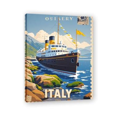 Imagem de Rústico Italian Harbor Steam Vintage Italian Steamship Impressão em tela - Carimbo de papel envelhecido 80 x 104 cm