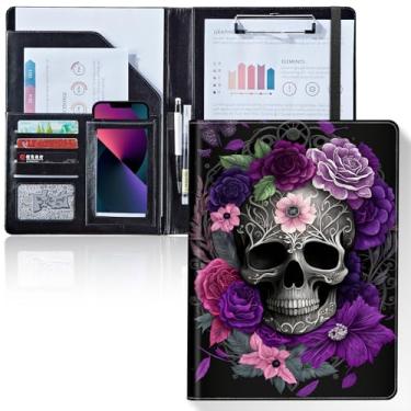 Imagem de Prancheta de pasta/pasta, prancheta de padfólio, couro para portfólio de escrita com capa para compartimento de cartão tamanho A4 para quadro de bloco de notas de conferência de escritório, crânio