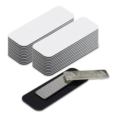 Imagem de Etiqueta de nome/emblema em branco – Pacote com 25 – 2,5 x 7,6 cm, cantos redondos, suporte magnético, Branco, 1" X 3"