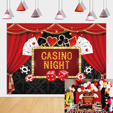 Imagem de Casino Backdrop Poker Las Vegas Game Night Photography Background for Casino Birthday Party Cake Decorações de Mesa Suprimentos (20 x 1,5 m)