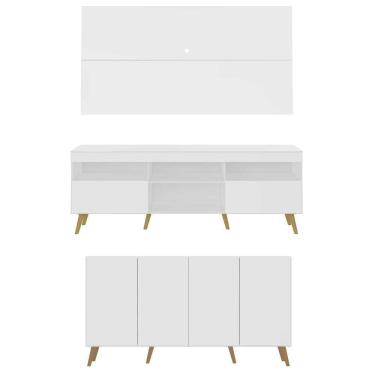 Imagem de Conjunto Sala De Estar Rack/painel Tv/aparador Multimóveis Sofia Branco/natural
