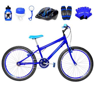 Imagem de Bicicleta Masculina Aro 24 Aero + Kit Proteção Cor Azul