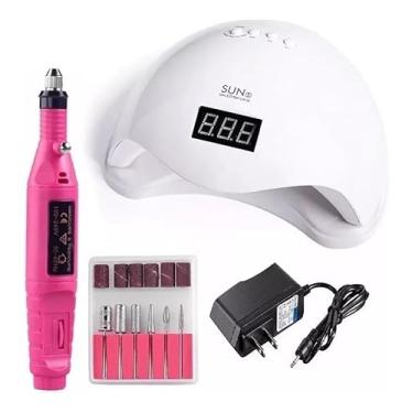 Imagem de Kit Cabine Unhas Led Uv Gel Bivolt Sun + Lixa Unha Elétrica para Manicure Profissional e Cuidado Doméstico/Estufa Leds 48w Secagem Gel Acrigel