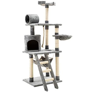 Imagem de Togake Torre de gato de árvore de gato de 154 cm para ambientes internos - Condomínio de gatos com vários níveis com poste de arranhões de sisal e rede para castelo de gatinhos com suporte de escalada e suporte para gatos, centro de atividades para gatos