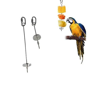 Imagem de Suporte de comida para pássaros, 2 peças de aço inoxidável para pendurar comedouros de pássaros, papagaio, frutas, legumes, espeto de petisco para pássaros para papagaios, calopsitas e araras