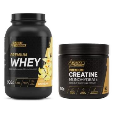 Imagem de KIT Whey Premium BLACK-THUNDER 900g + CREATINA 100% PURA 150G e GANHA 