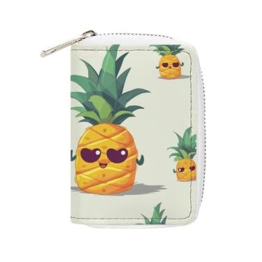 Imagem de NTVOWPZO Carteira masculina com suporte de cartão de crédito macio para cartão de visita, capa fofa de abacaxi com zíper