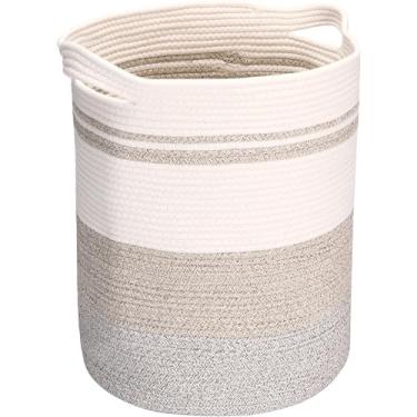 Imagem de Sea Team Cesta de armazenamento de algodão de tamanho grande com alças, cesto de roupa suja, balde de tecido, tambor, organizador de brinquedos de roupas para quarto infantil, 45 x 50 cm, design