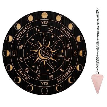 Imagem de AHANDMAKER Conjunto De Tabuleiro Pêndulo, Mensagem Metafísica Adivinhação Radiestesia Madeira Com Colar Cristal Para Bruxaria, Kit Suprimentos Altar Wicca, 12 Sinais