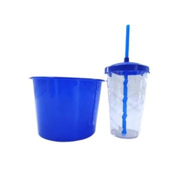 Imagem de 34 Kits Cineminha Balde 1,5 Litros +copo Twister 500ml (transp. com TAMPA Azul Royal)